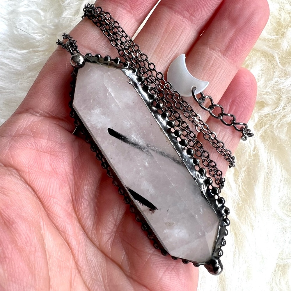 HUGE! POWER DT Tourmalated Quartz Chunky Necklace Pendant